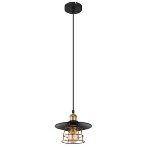 GLOBO Retrofit Pendelleuchte Viejo 1-flg Schwarz /Altmessingfarbig 22cm H.150cm Metall,Geflecht,Matt,höheneinstellbar,Innen