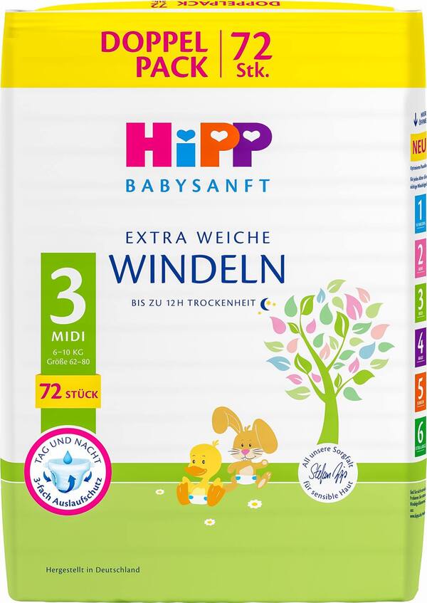 Bild 1 von HIPP Windeln, 52 - 72-St.-Packg.