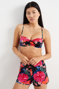 C&A Bikini-Top mit Bügel-Bandeau-wattiert-geblümt, Schwarz, Größe: 85 B