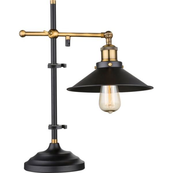 Bild 1 von GLOBO Retrofit Tischlampe Lenius 1-flg Schwarz,Messingfarbig 22x35cm H.45,5cm Metall,höhenverstellbar,Schnurschalter,Innen