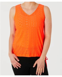 Tanktop mit Lochmuster, Janina, Tunnelzug am Saum, neon orange