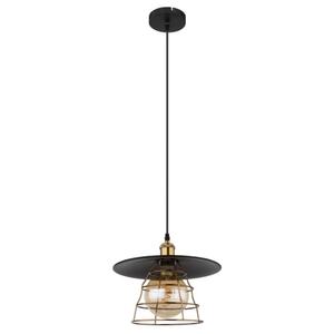 GLOBO Retrofit Pendelleuchte Viejo 1-flg Schwarz /Altmessingfarbig 30cm H.150cm Metall,Geflecht,Matt,höheneinstellbar,Innen