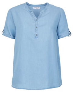 Jeansbluse Y-Ausschnitt, Knopfleiste, jeansblau hell