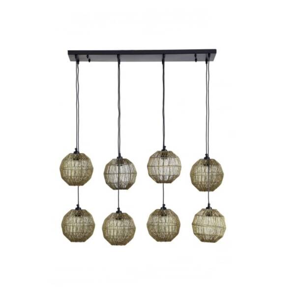 Bild 1 von GLOBO Retrofit Balkenpendel Hermi II 8-flg Altmessingfarbig 94x24cm H.140cm Metall,Geflecht,Matt,höheneinstellbar,Innen