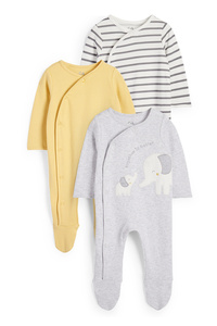 C&A Multipack 3er-Elefant-Baby-Schlafanzug, Grau, Größe: 50