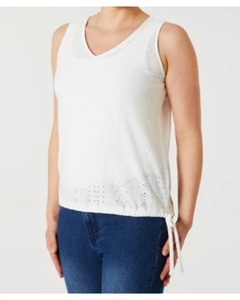 Tanktop mit Lochmuster, Janina, Tunnelzug am Saum, weiß