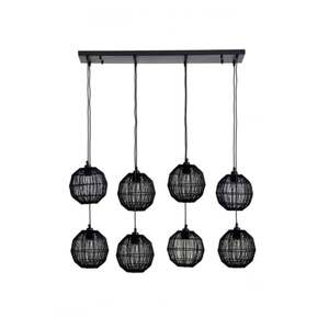 GLOBO Retrofit Balkenpendel Hermi II 8-flg Schwarz 94x24cm H.140cm Metall,Geflecht,Matt,höheneinstellbar,Innen