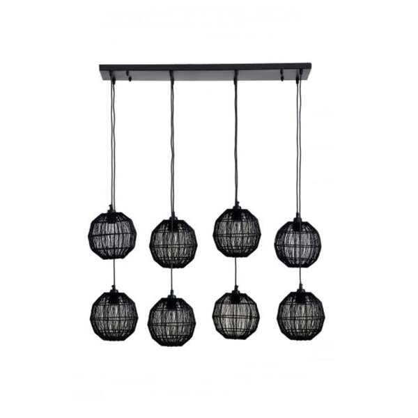 Bild 1 von GLOBO Retrofit Balkenpendel Hermi II 8-flg Schwarz 94x24cm H.140cm Metall,Geflecht,Matt,höheneinstellbar,Innen