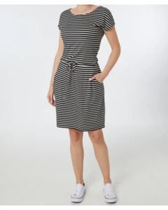 Gestreiftes Kleid, Janina, Tunnelzug in der Taille, schwarz gestreift