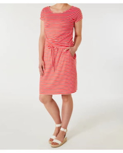 Gestreiftes Kleid, Janina, Tunnelzug in der Taille, rot gestreift