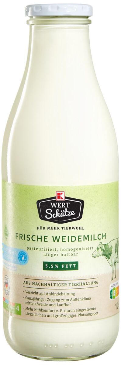 Bild 1 von K-WERTSCHÄTZE Frische Weidemilch 3,5 % Fett, 1-l-Fl.