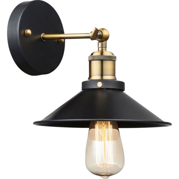 Bild 1 von GLOBO Retrofit Wandleuchte Lenius 1-flg Schwarz,Messingfarbig 22x22cm H.20cm Metall,Innen