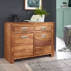 WOHNLING Sheesham Massiv Sideboard 90 x 40 x 70 cm montiert - Massivholz