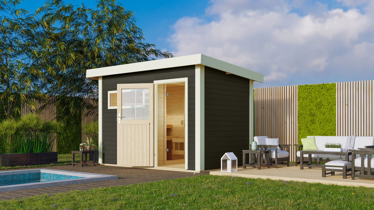 Bild 2 von Saunahaus Seve SET terragrau 9kW Bioofen