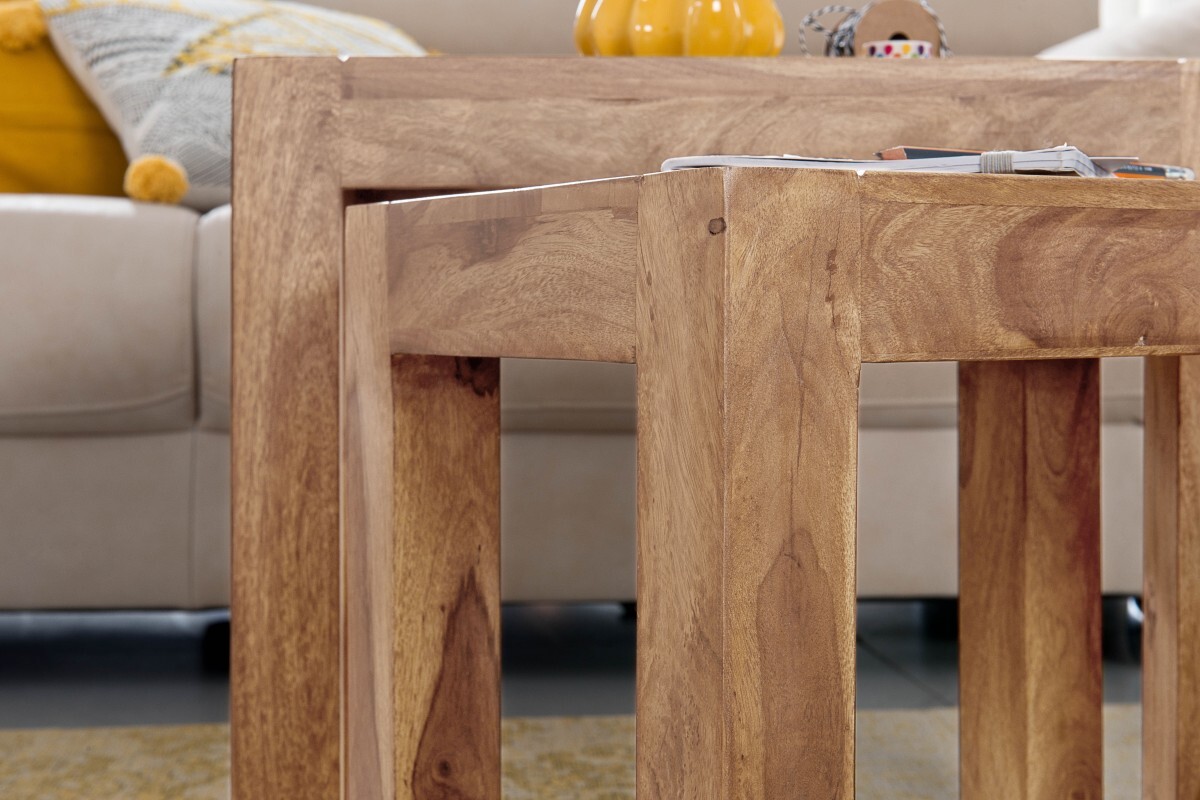 Bild 4 von 3-teiliger Satztisch Akazie Massivholz Beistelltisch