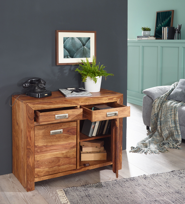 Bild 4 von WOHNLING Sheesham Massiv Sideboard 90 x 40 x 70 cm montiert - Massivholz