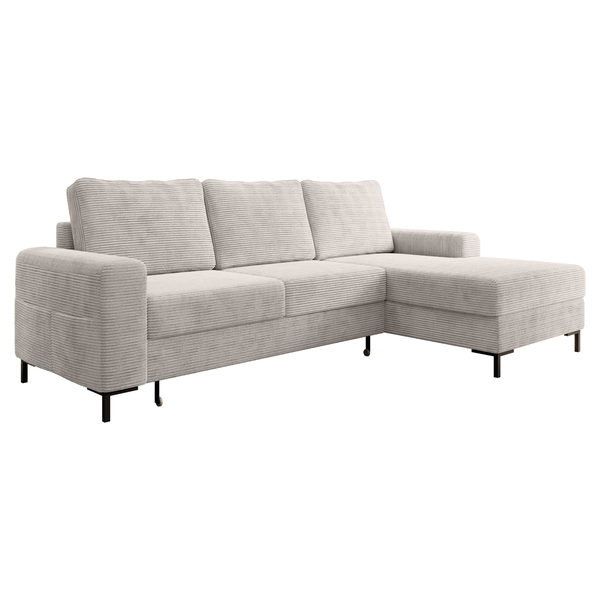 Bild 2 von Ecksofa SAIGON Cord Lichtgrau mit Bettfunktion und Bettkasten Bett Sofa Schlafsofa Ottomane rechts