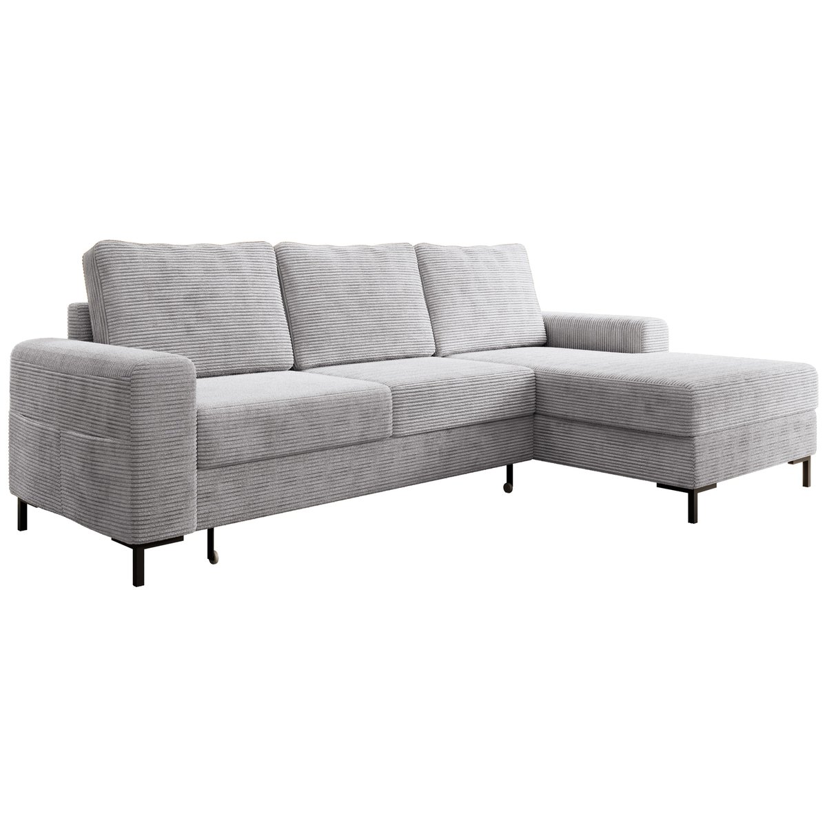 Bild 2 von Ecksofa SAIGON Cord Grau mit Bettfunktion und Bettkasten Bett Sofa Schlafsofa Ottomane rechts