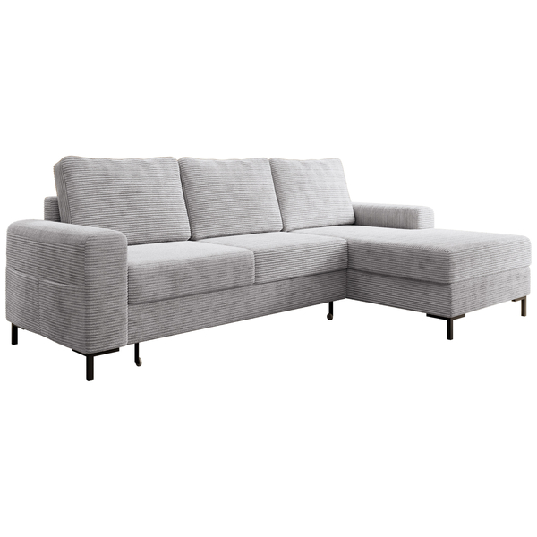Bild 2 von Ecksofa SAIGON Cord Grau mit Bettfunktion und Bettkasten Bett Sofa Schlafsofa Ottomane rechts