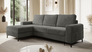 Ecksofa SAIGON Cord Anthrazit Grau mit Bettfunktion & Bettkasten Ottomane links