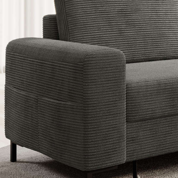 Bild 3 von Ecksofa SAIGON Cord Anthrazit Grau mit Bettfunktion und Bettkasten Ottomane rechts