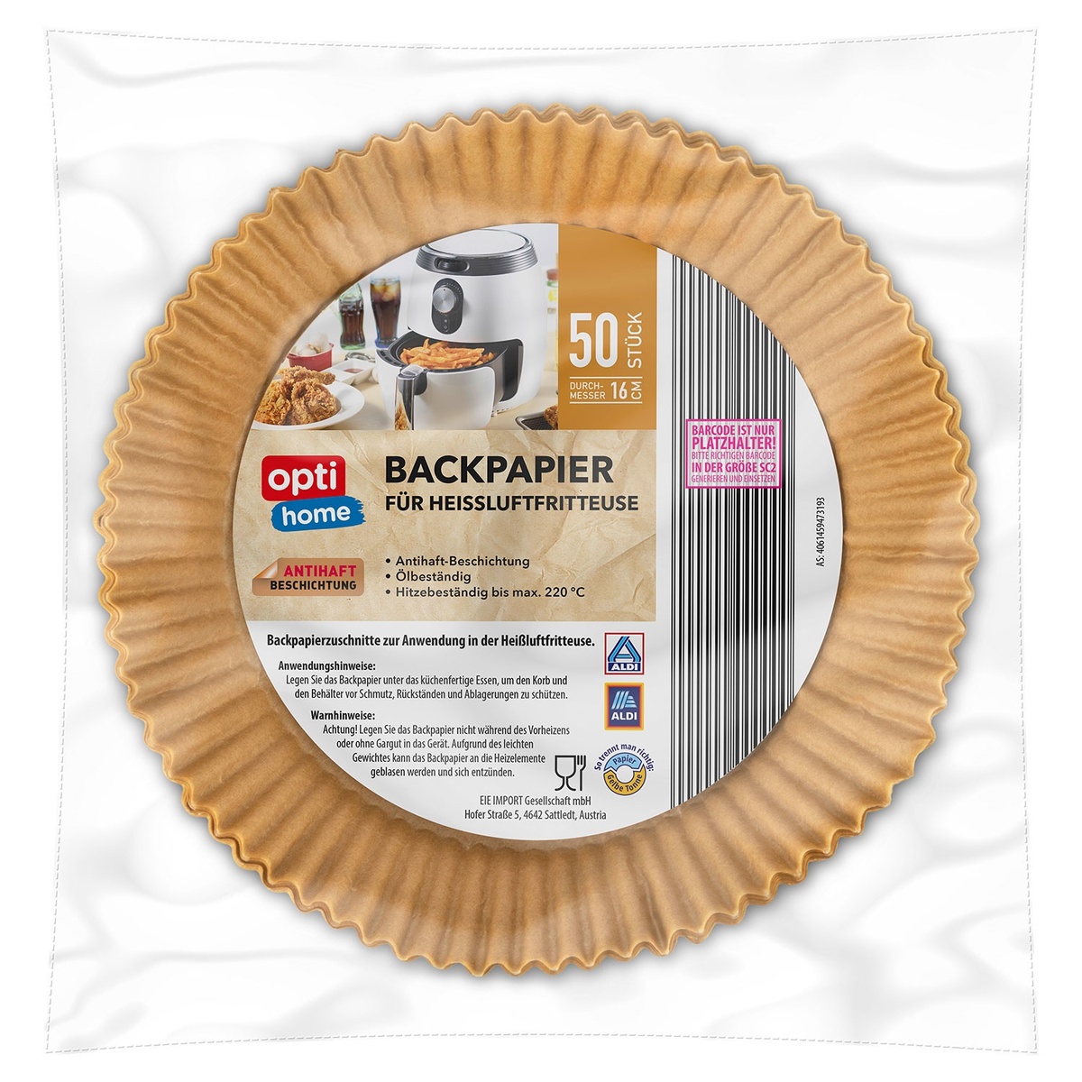 Bild 2 von OPTIHOME Backpapier für Heißluftfritteuse, 30er-/50er-Packung
