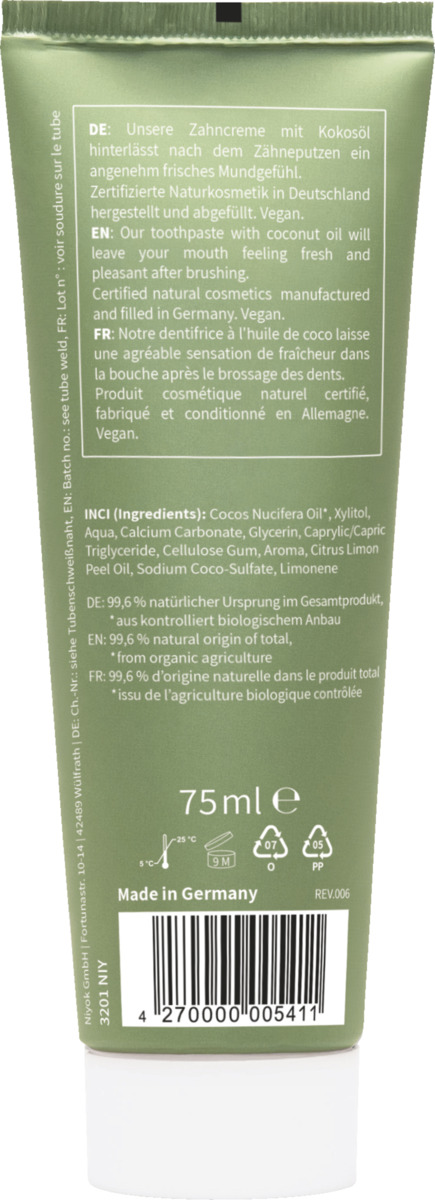 Bild 2 von Niyok Zahncreme Pfefferminze & Zitrone, 75 ml