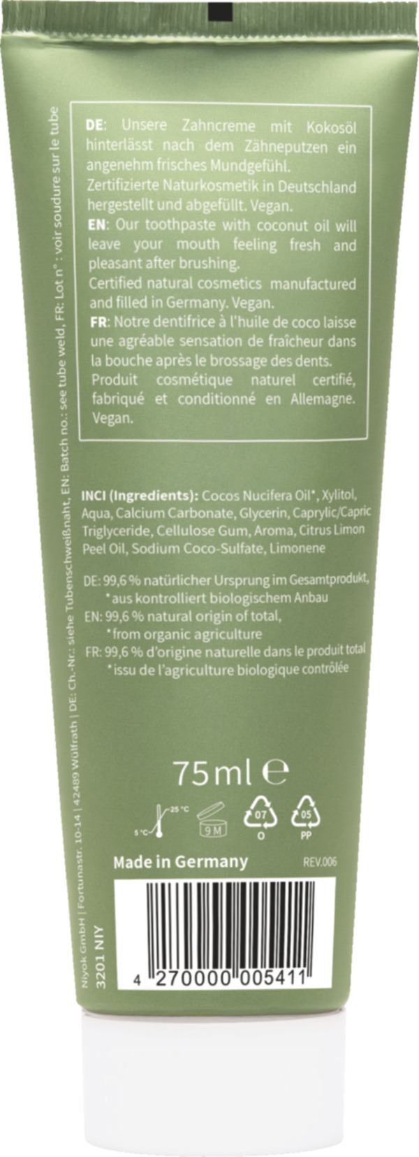 Bild 2 von Niyok Zahncreme Pfefferminze & Zitrone, 75 ml