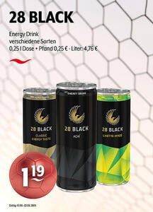 28 BLACK Energy Drink
verschiedene Sorten