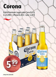 Corona Extra Premium Lager oder Cero 0,0 %