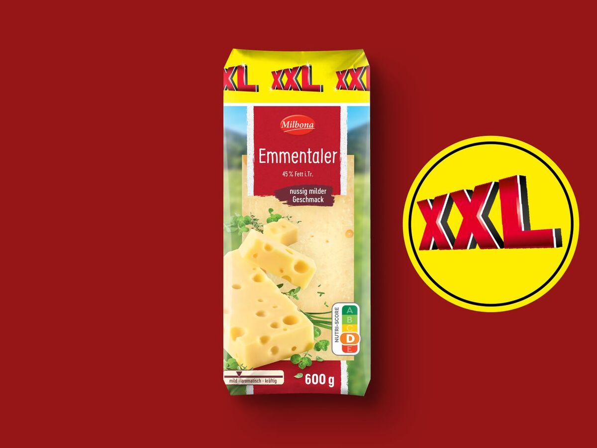 Milbona Emmentaler am Stück XXL, 600 g von Lidl ansehen!