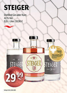 STEIGER Distilled Gin oder Rum
42 % Vol.