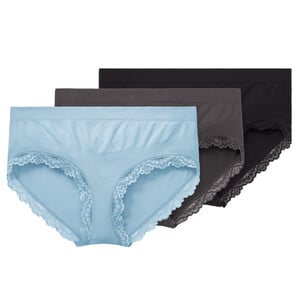 3 Damen Umstands-Slips mit Spitze HELLBLAU / DUNKELGRAU / SCHWARZ