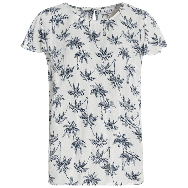 Bild 1 von Damen Bluse mit Palmen-Allover WEISS / DUNKELBLAU