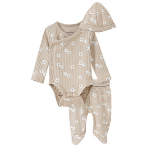 Newborn Wickelbody, Leggings und Mütze im Set BEIGE