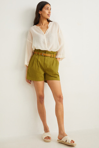 C&A Shorts mit Gürtel-High Waist, Weiß, Größe: 40