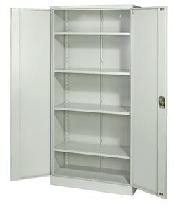 SIGMA Aktenschrank, Metall, 92 x 42 x 195 cm, 4 Fachböden, verstellbare Griffe, grau