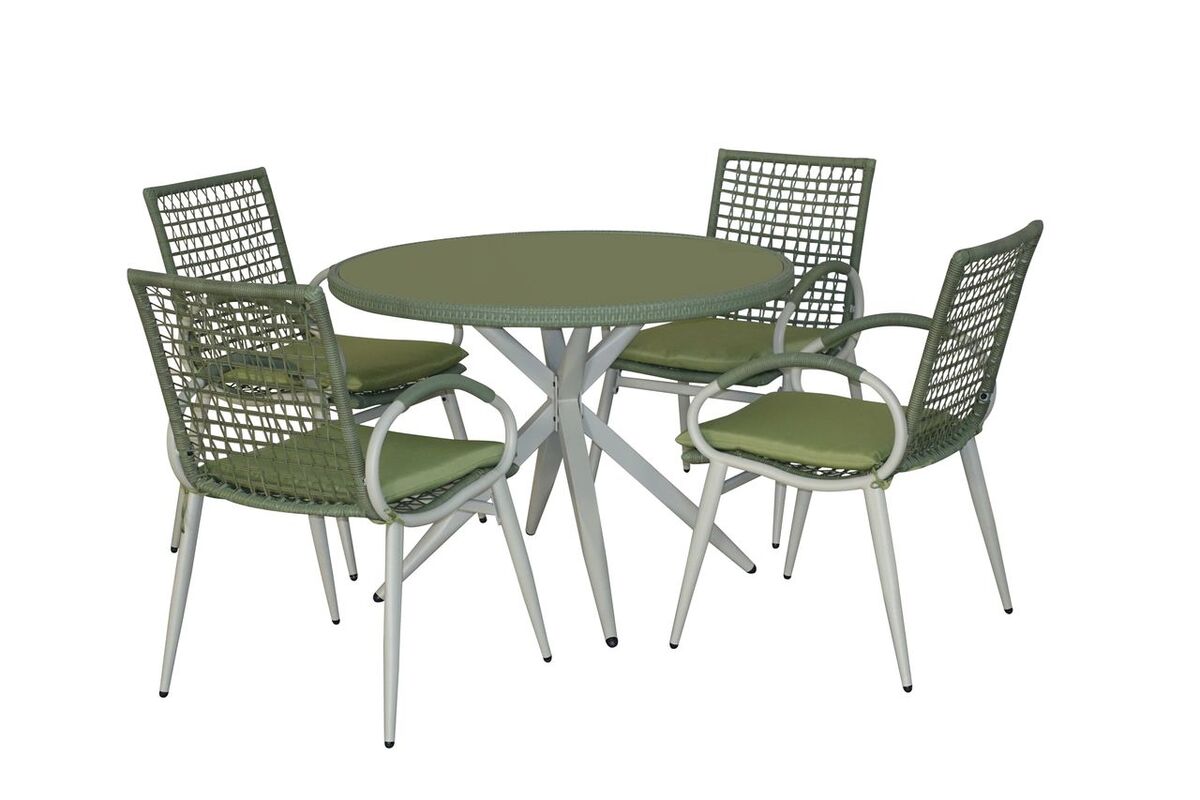 Bild 3 von Happy Home Dining-Set 5tlg. HGS41-GRN grünes Rattan mit Sitzkissen in grün