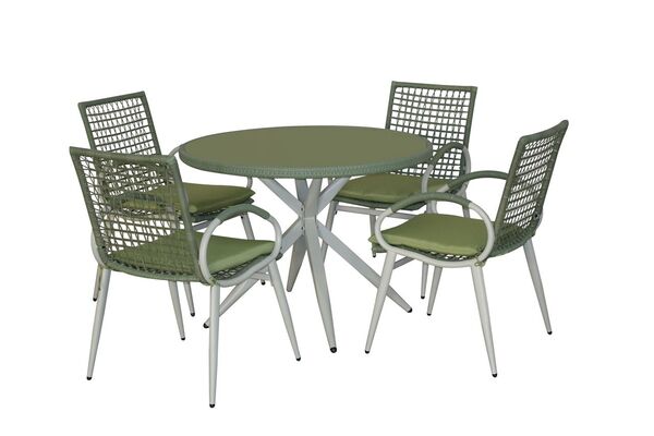Bild 3 von Happy Home Dining-Set 5tlg. HGS41-GRN grünes Rattan mit Sitzkissen in grün