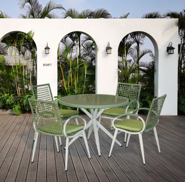 Bild 2 von Happy Home Dining-Set 5tlg. HGS41-GRN grünes Rattan mit Sitzkissen in grün