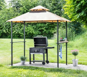 Grillpavillion, Gartenzelt Grill Pavillon Balkonpavillon Flammhemmendes Doppeldach 240 x 150 x 265 c