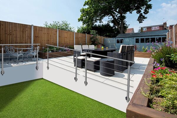 Bild 2 von Treppengeländer Set - ca. 120 cm, Edelstahl inkl. 5 Querstäben und 2 Pfosten seitliche Montage