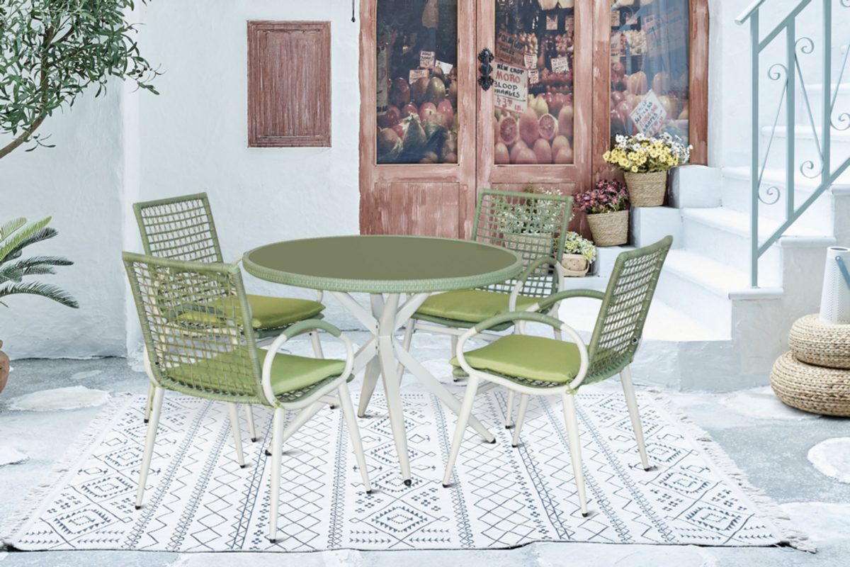Bild 1 von Happy Home Dining-Set 5tlg. HGS41-GRN grünes Rattan mit Sitzkissen in grün