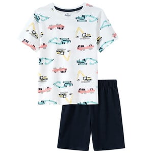 Jungen Shorty mit Baustellen-Allover WEISS / DUNKELBLAU