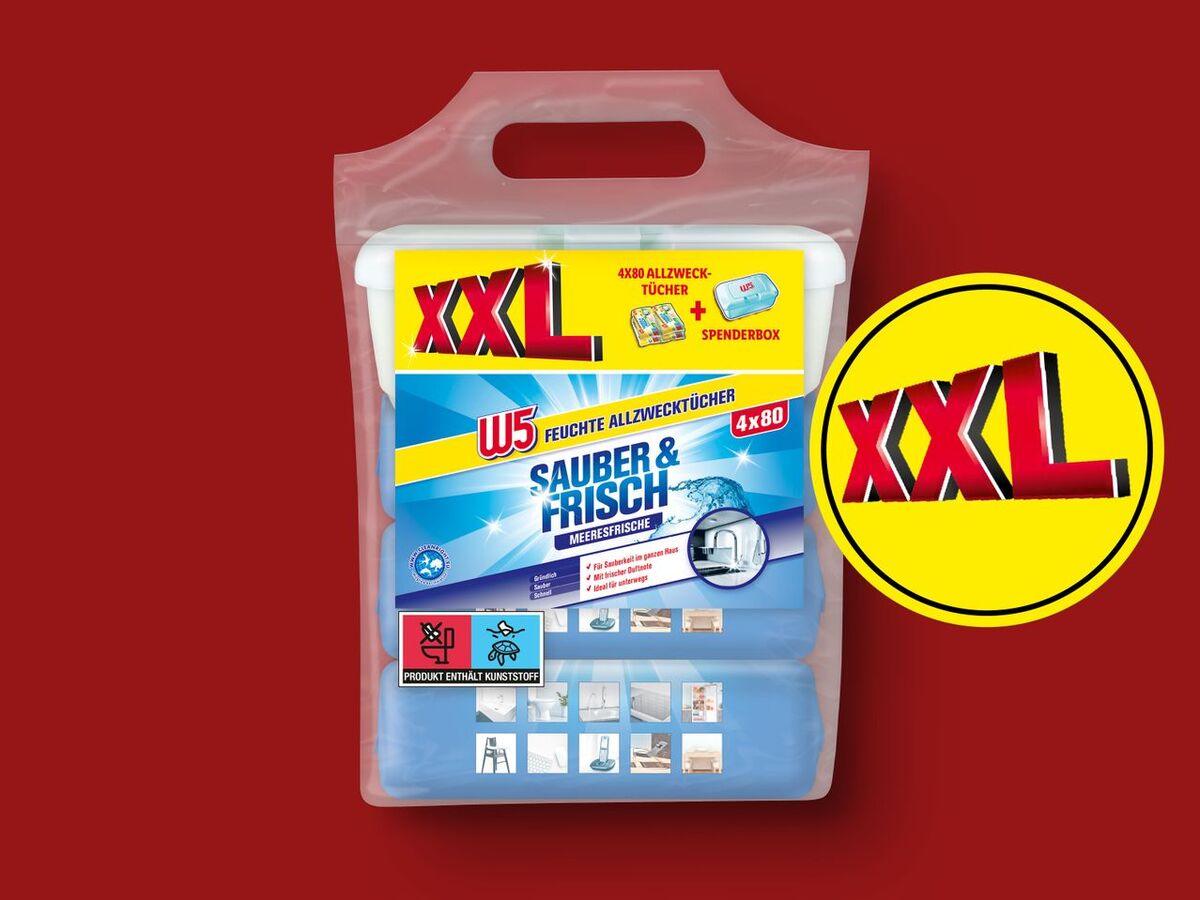 Bild 1 von W5 Feuchte Allzwecktücher XXL, 
         4x 80 Stück