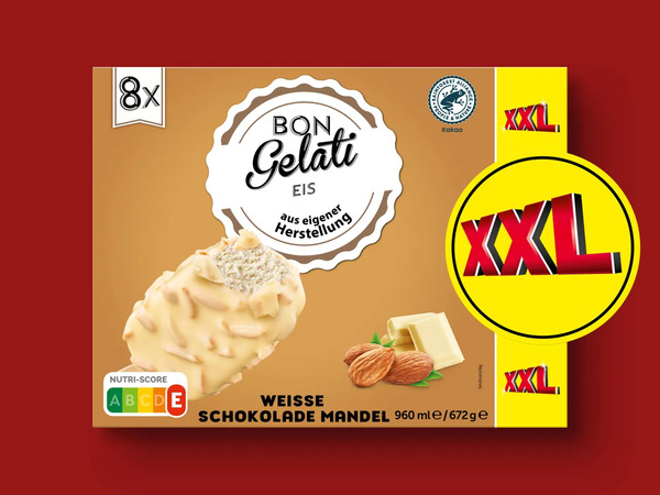 Bild 1 von Bon Gelati Stieleis Weiße Schokolade Mandel XXL, 
         8x 120 ml