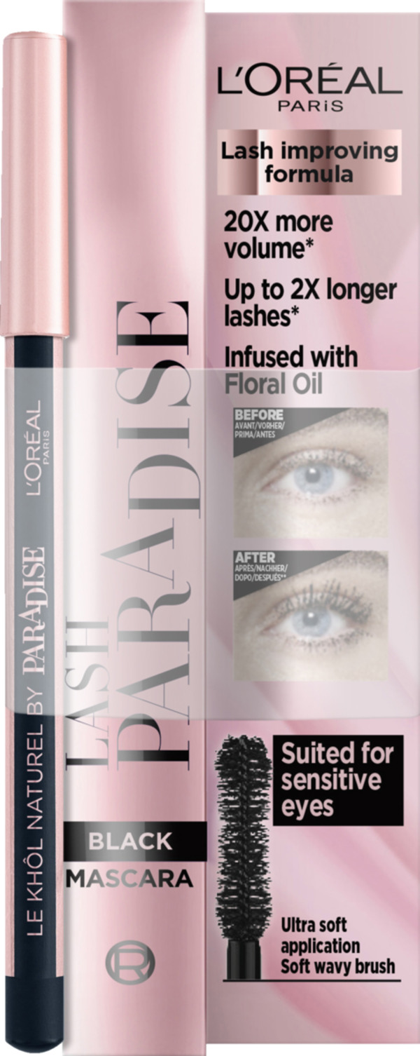 Bild 1 von L’Oréal Paris Paradise-Set: Lash Paradise Mascara Black & Le Khôl Naturell by Paradise 101 Midnight Black, 8 g
    
    
    1x Lash Paradise Mascara Black, 6,4ml 1x Le Khôl K