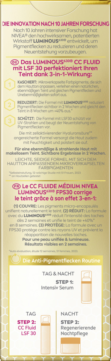 Bild 2 von NIVEA CC Fluid Luminous630° Anti-Pigmentflecken LSF 30 mittel, 40 ml