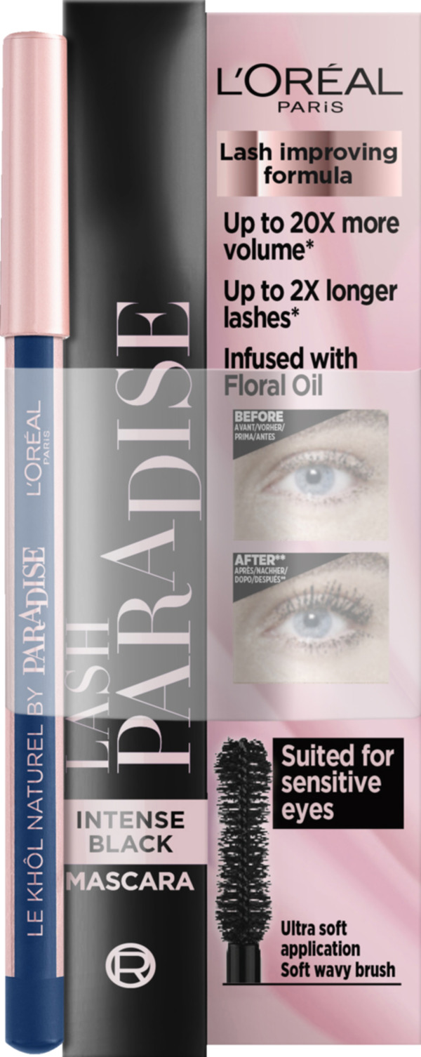 Bild 1 von L’Oréal Paris Paradise-Set: Lash Paradise Mascara Intense Black & Le Khôl Naturell by Paradise 107 Deep Sea Blue