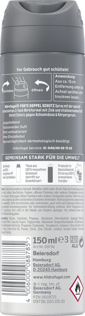 Bild 2 von Hidrofugal Forte Doppelschutz Men Anti-Transpirant Spray, 150 ml